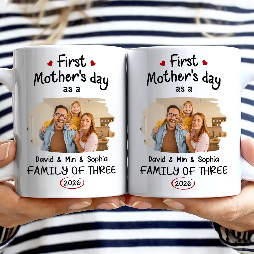 Custom Photo First Time Ever As A Family Of Three - Personalized Mug - Image 2