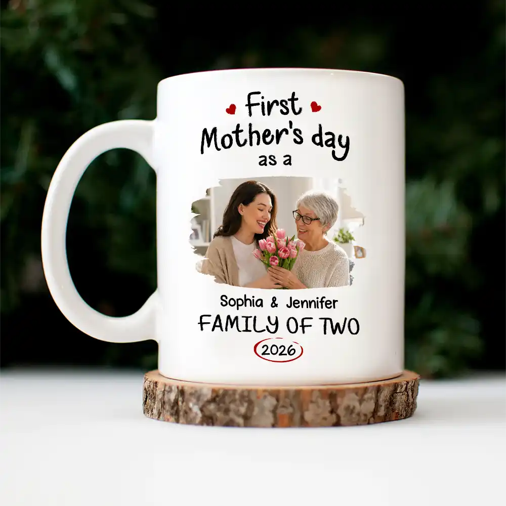 Custom Photo First Time Ever As A Family Of Three - Personalized Mug - Image 4