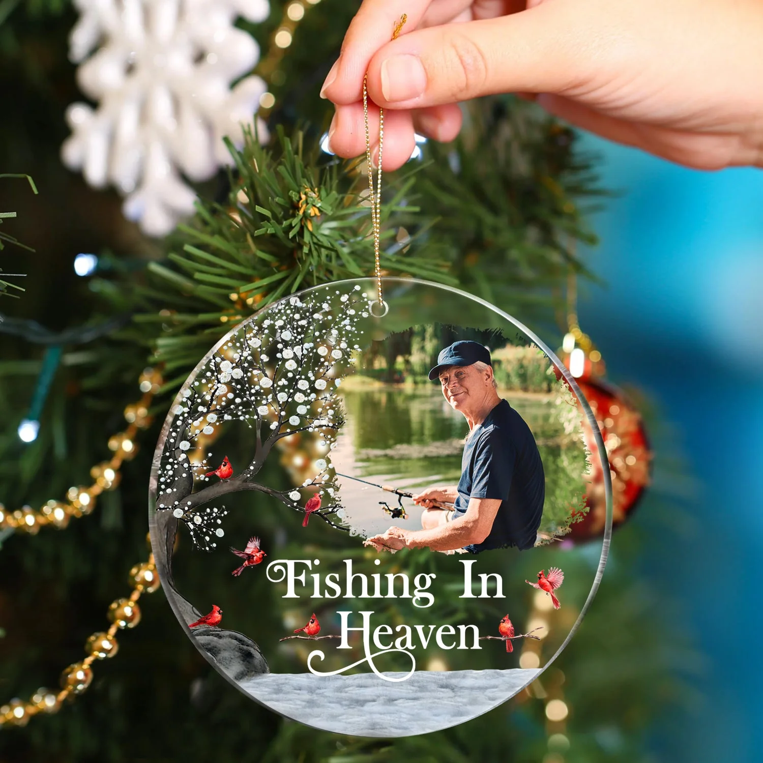 Custom Photo Fishing In Heaven - Memorial Gift For Family, Friends, Siblings, Fisherman - Personalized Circle Acrylic Ornament - Image 4