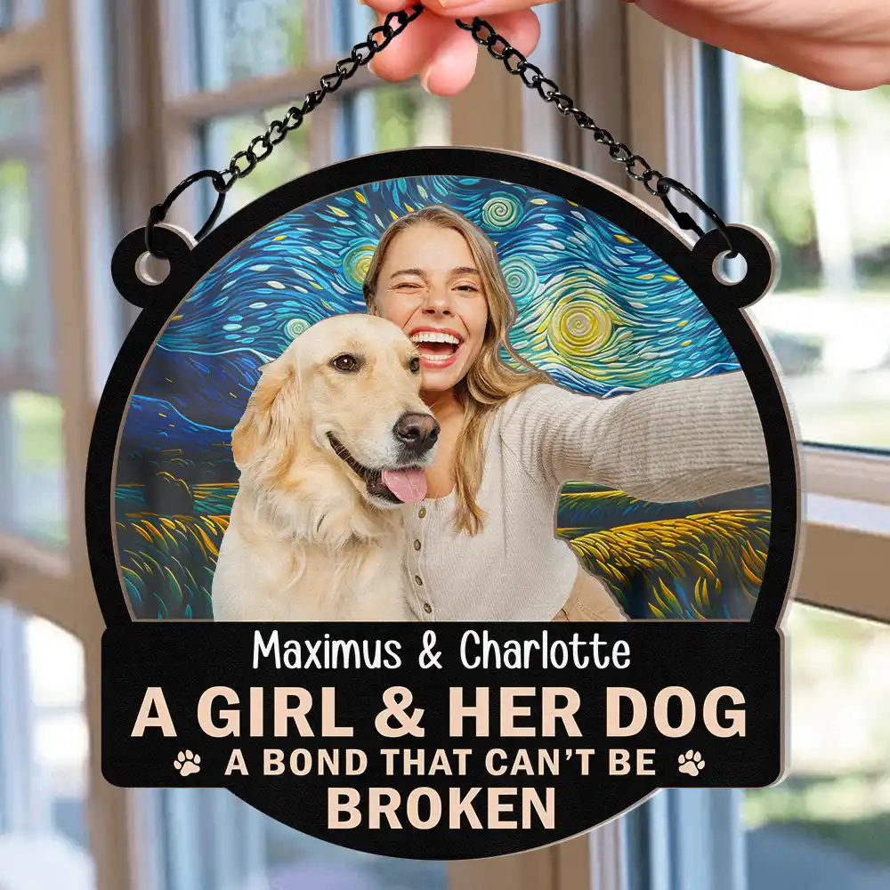 Custom Photo Flower Field A Girl And Her Dog - Personalized Window Hanging Suncatcher Ornament - Image 3