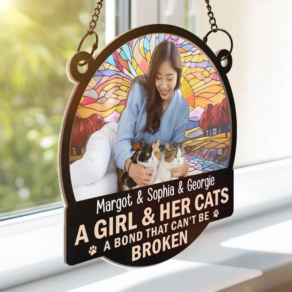 Custom Photo Flower Field A Girl And Her Dog - Personalized Window Hanging Suncatcher Ornament - Image 4