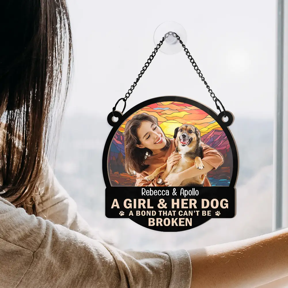 Custom Photo Flower Field A Girl And Her Dog - Personalized Window Hanging Suncatcher Ornament - Image 5