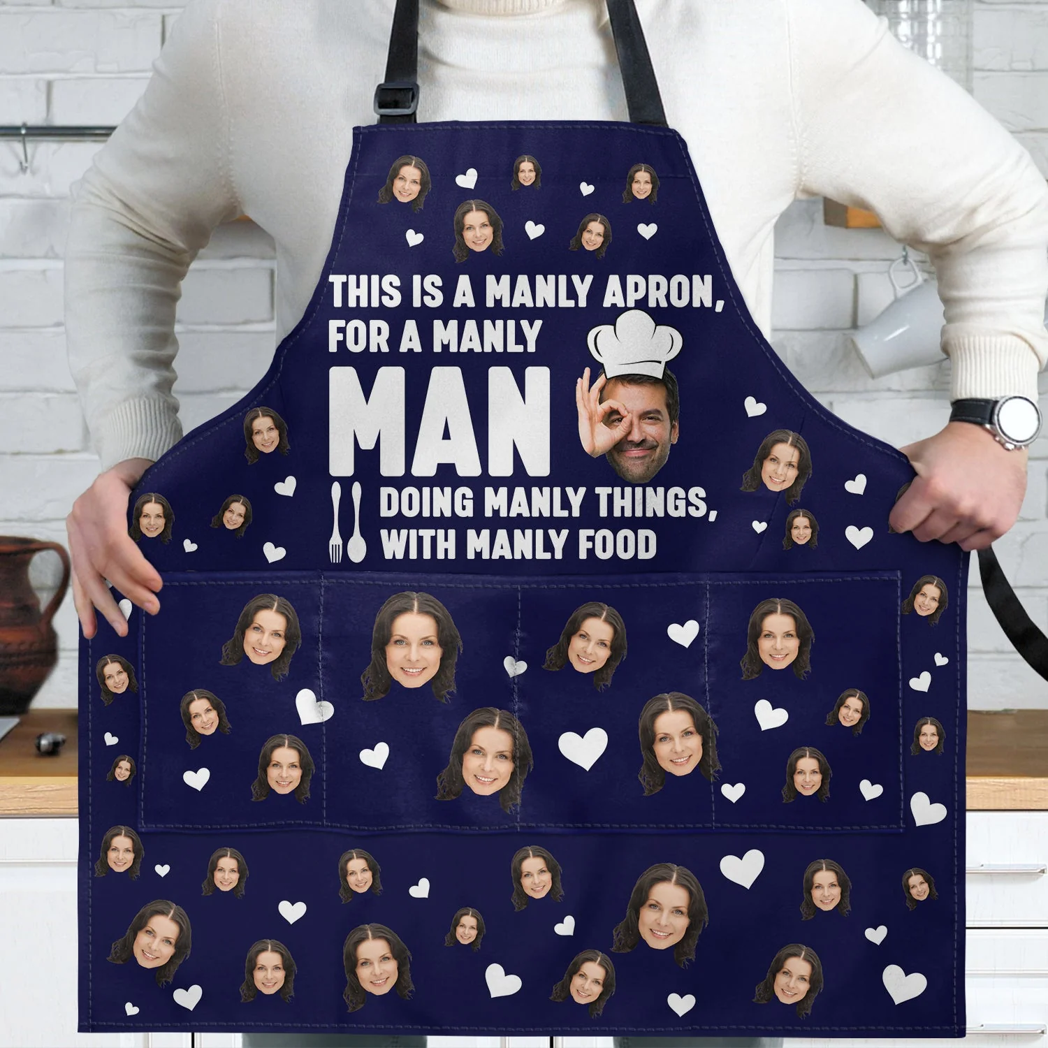 Custom Photo For A Manly Man Doing Manly Things - Birthday, Anniversary, Funny Gift For Men, Husband, Boyfriend, Dad - Personalized Apron - Image 3