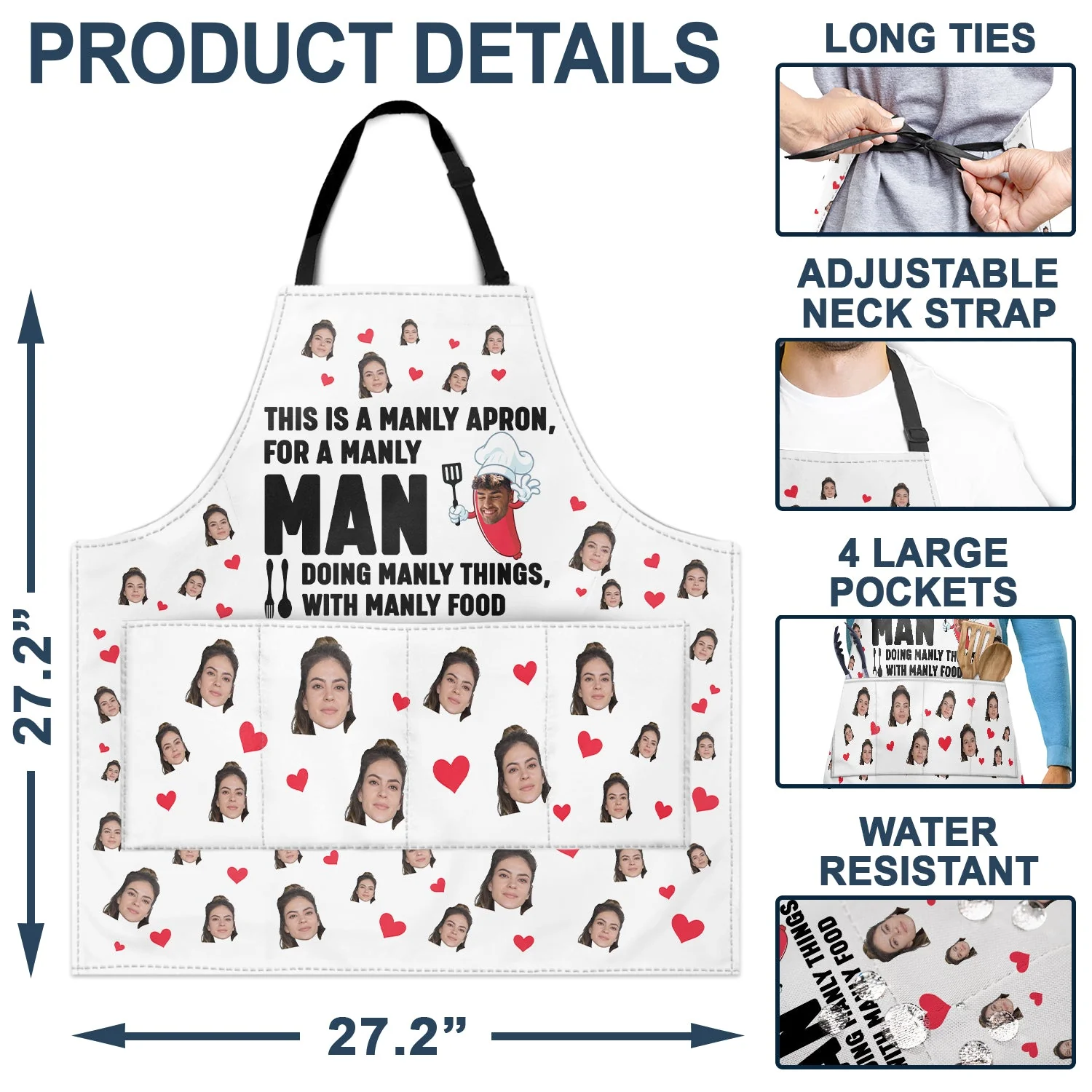 Custom Photo For A Manly Man Doing Manly Things - Birthday, Anniversary, Funny Gift For Men, Husband, Boyfriend, Dad - Personalized Apron - Image 5