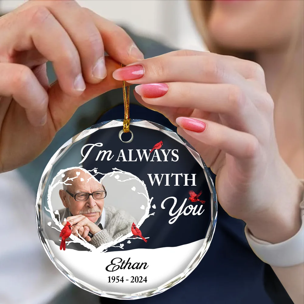 Custom Photo Forever In My Heart Christmas - Personalized Circle Glass Ornament - Image 4