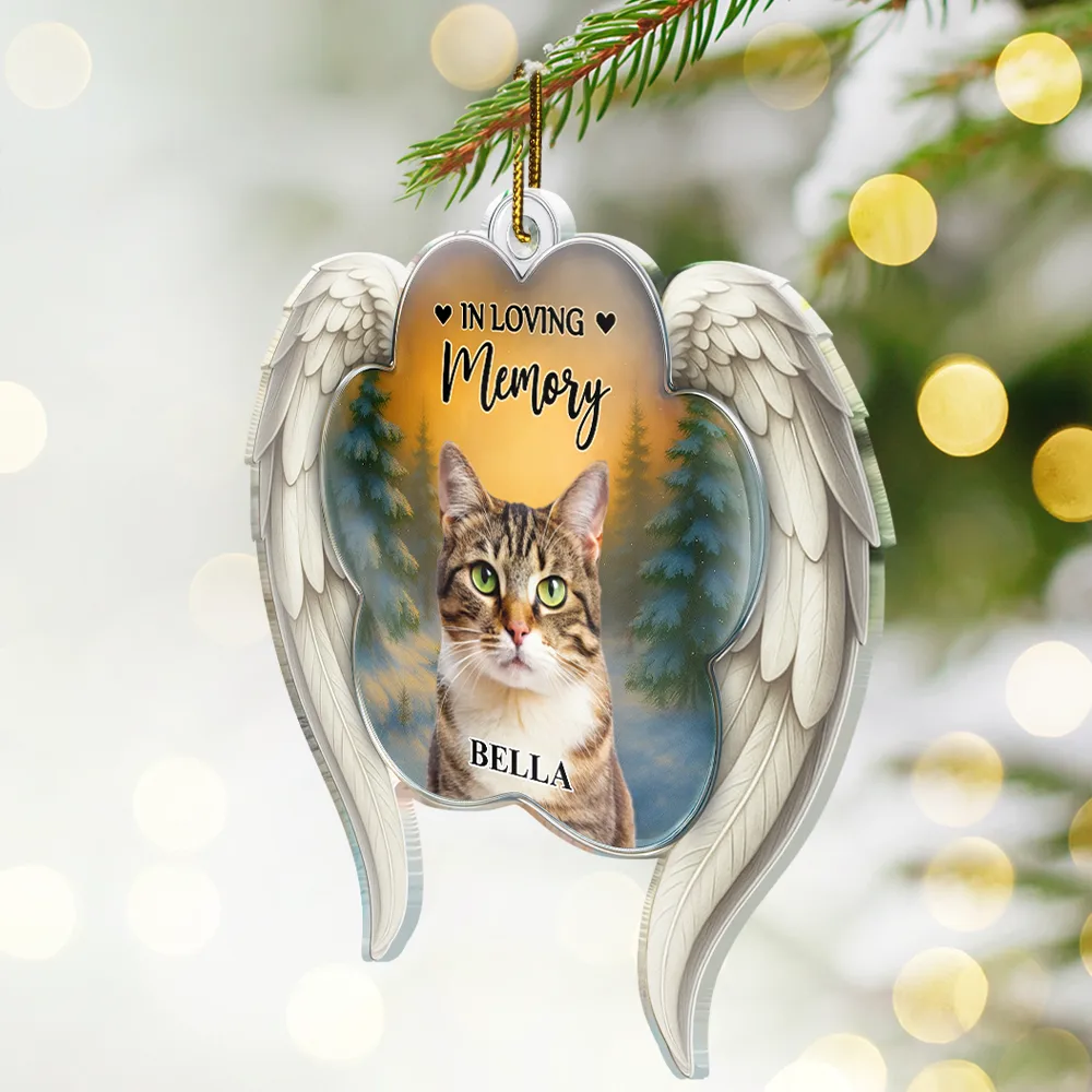Custom Photo Forever In My Heart Paw Angel Wings - Personalized Custom Shaped Acrylic Ornament - Image 3