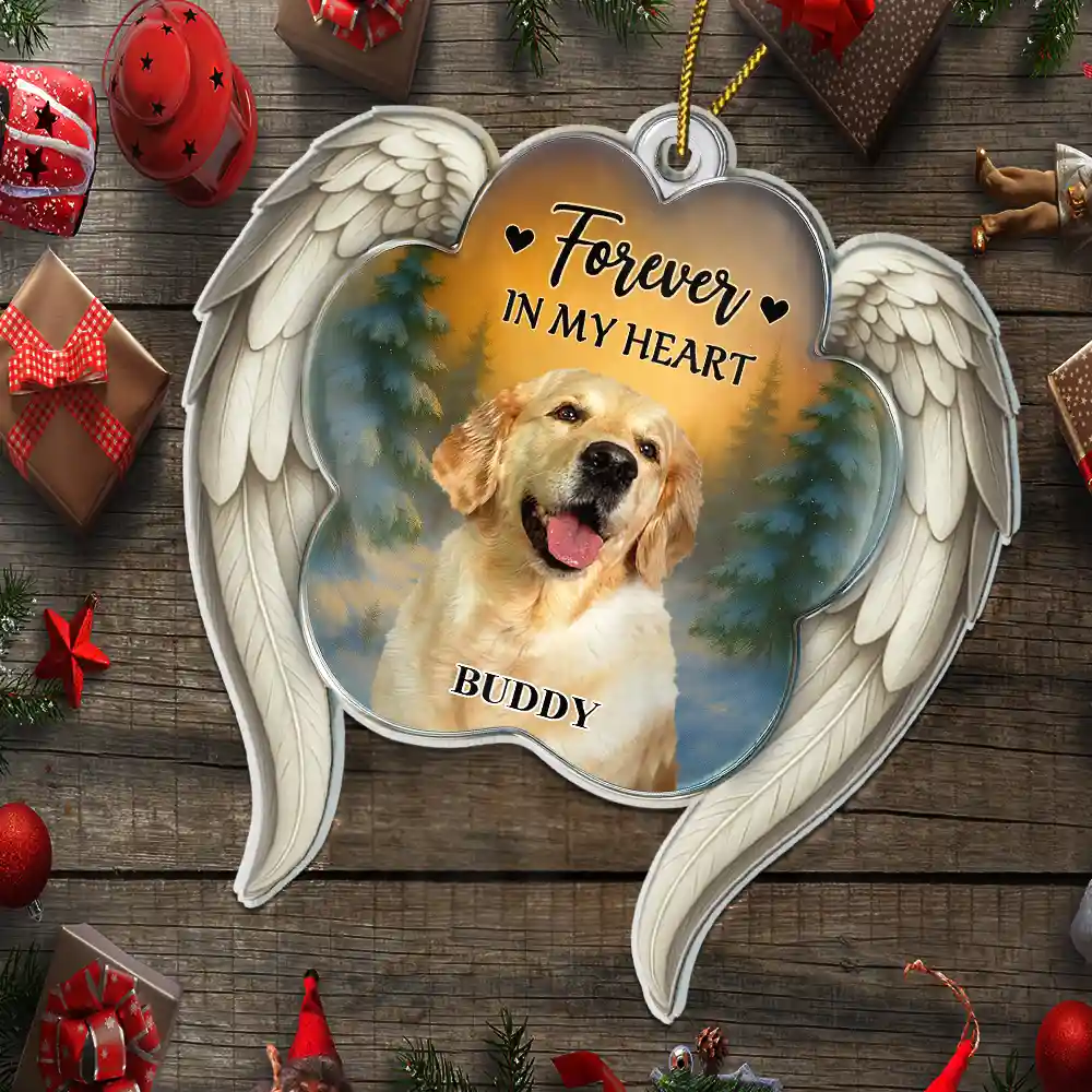 Custom Photo Forever In My Heart Paw Angel Wings - Personalized Custom Shaped Acrylic Ornament - Image 6