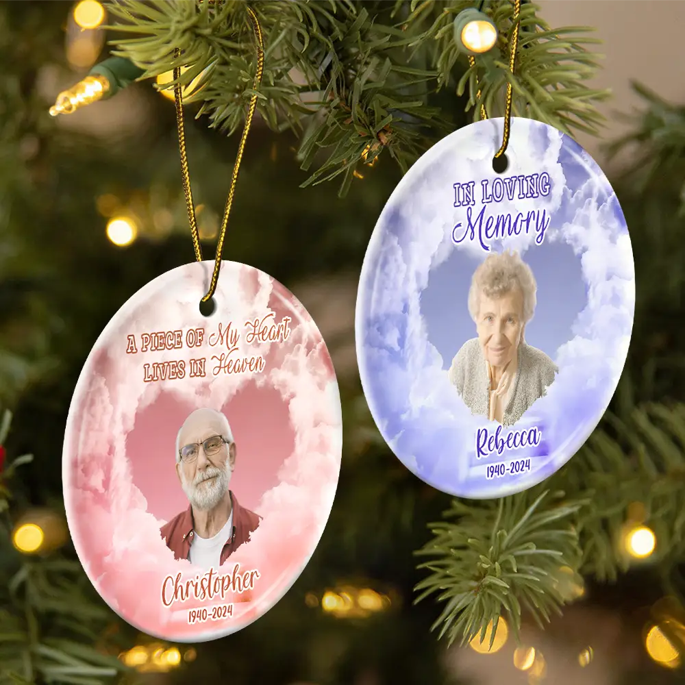 Custom Photo Forever In Our Hearts Memorial - Personalized Circle Ceramic Ornament - Image 3