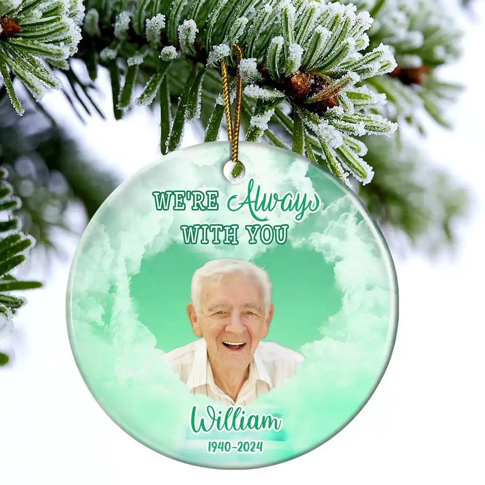 Custom Photo Forever In Our Hearts Memorial - Personalized Circle Ceramic Ornament - Image 5