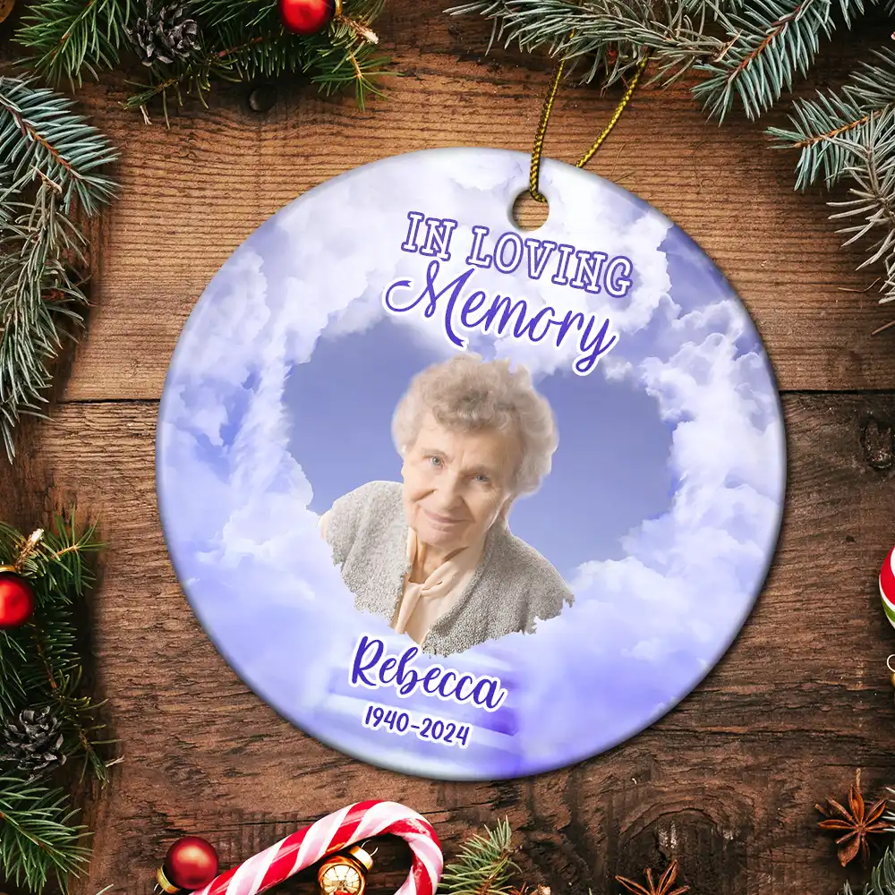 Custom Photo Forever In Our Hearts Memorial - Personalized Circle Ceramic Ornament - Image 6