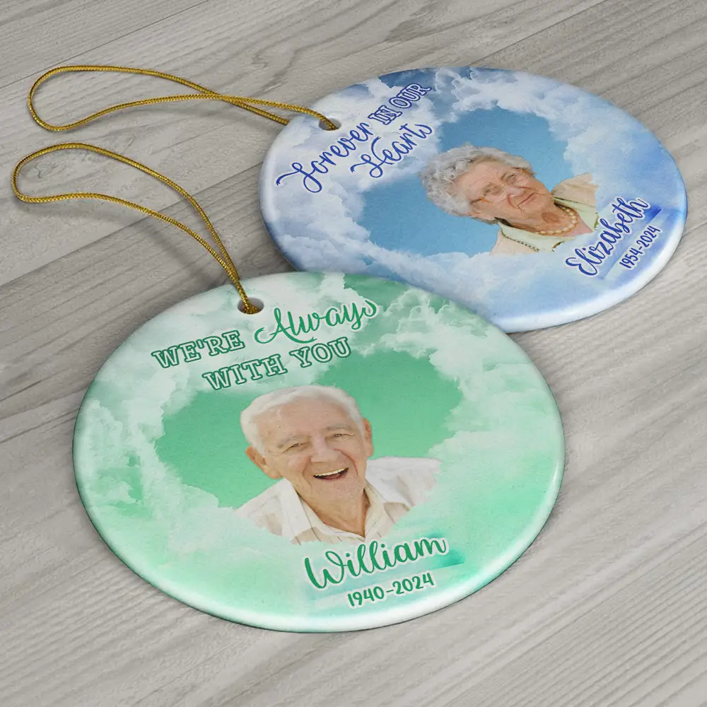 Custom Photo Forever In Our Hearts Memorial - Personalized Circle Ceramic Ornament - Image 7