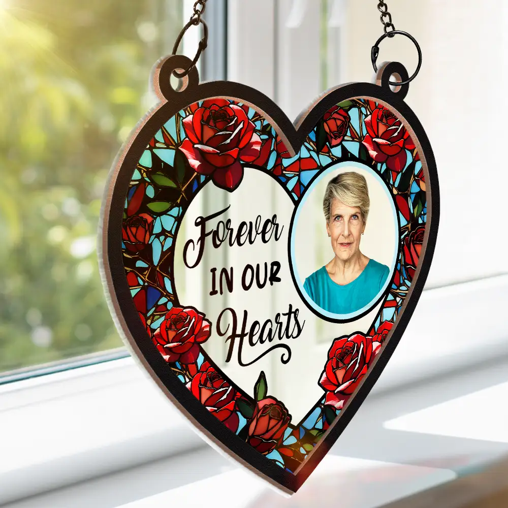 Custom Photo Forever In Our Hearts - Personalized Window Hanging Suncatcher Ornament - Image 3