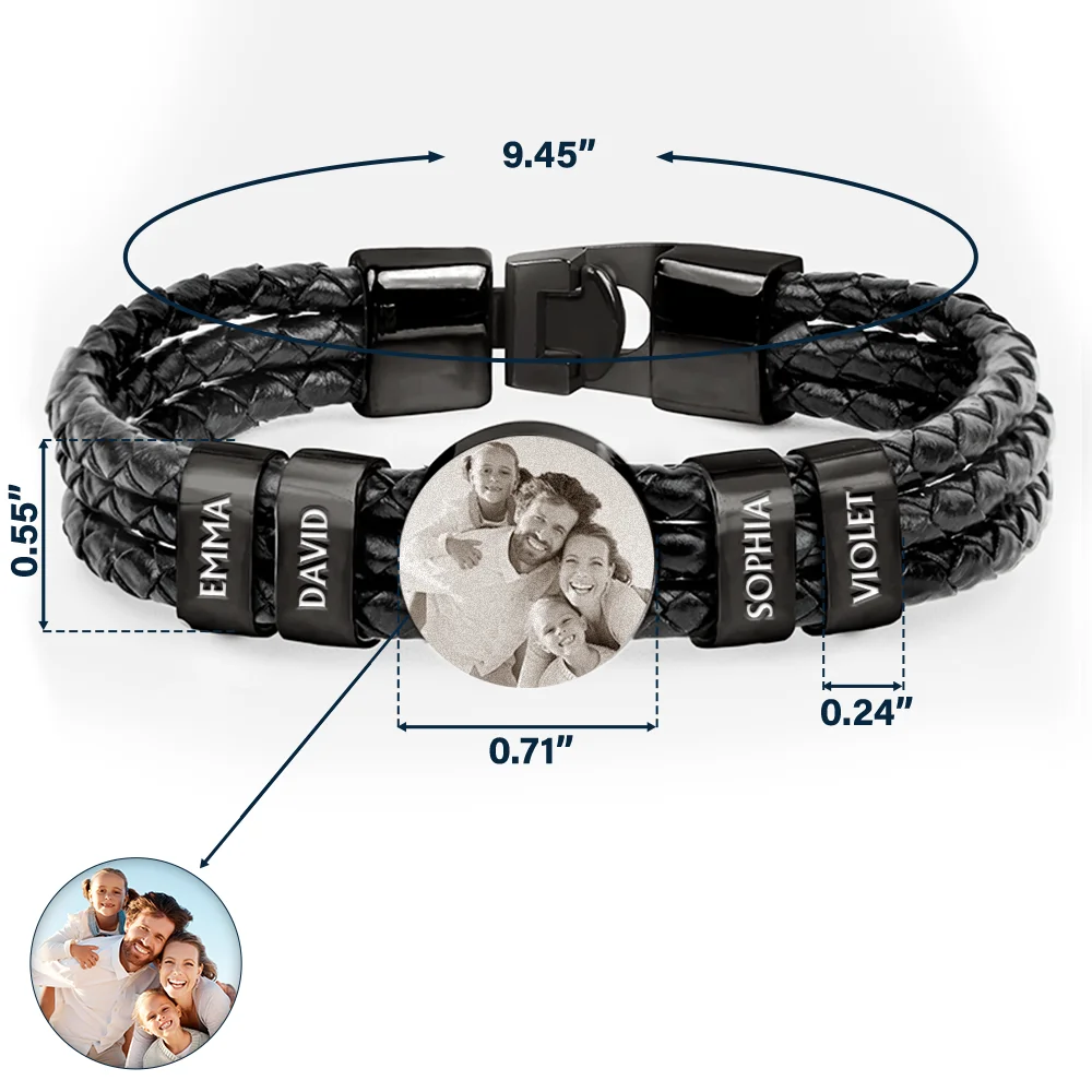 Custom Photo Forever Love Dad Mom Children Family - Personalized Leather Braided Bracelet - Image 5