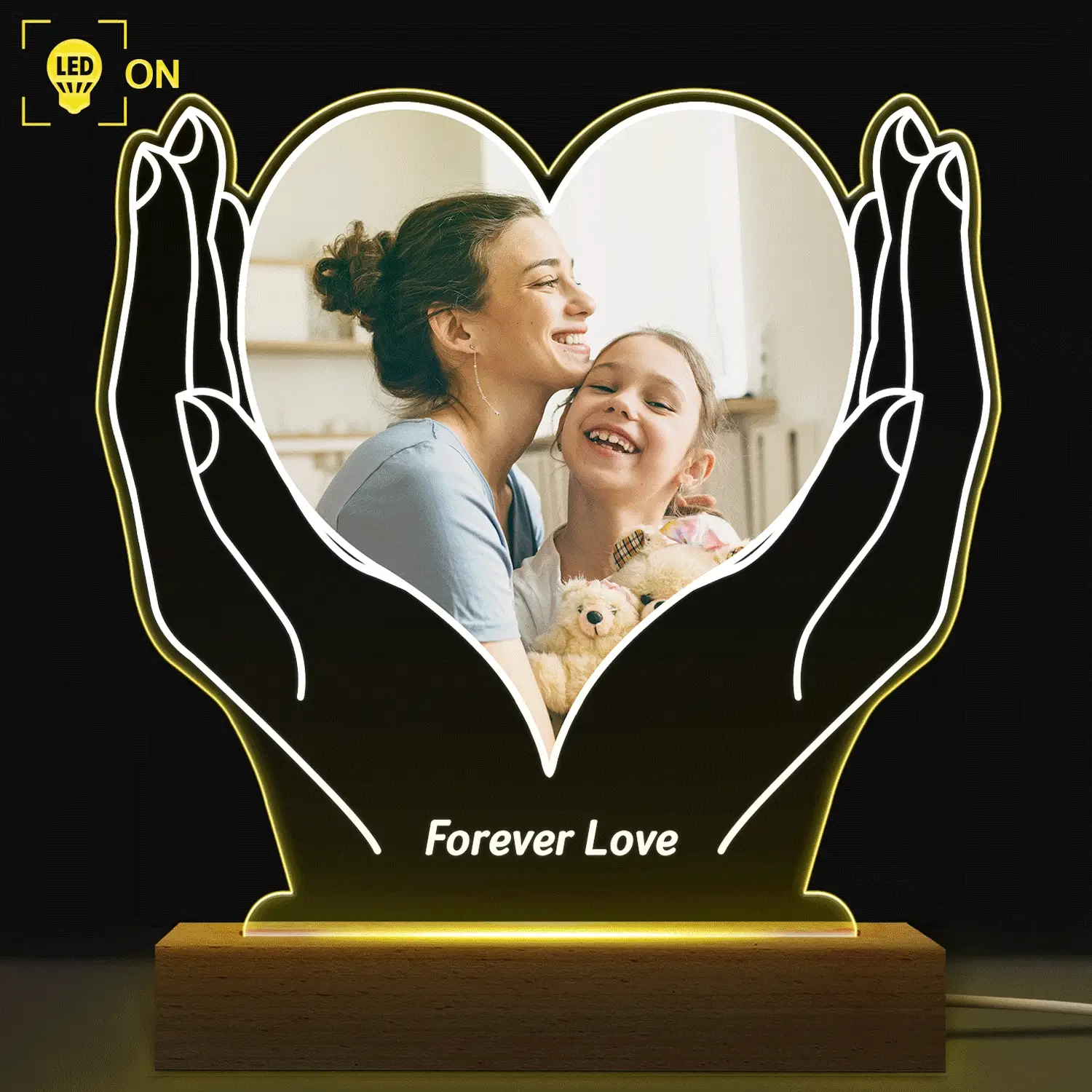Custom Photo Forever Love - Gift For Mom, Dad, Couples, Besties, Sibling, Dog Lovers, Cat Lovers - Personalized 3D Led Light Wooden Base - Image 2