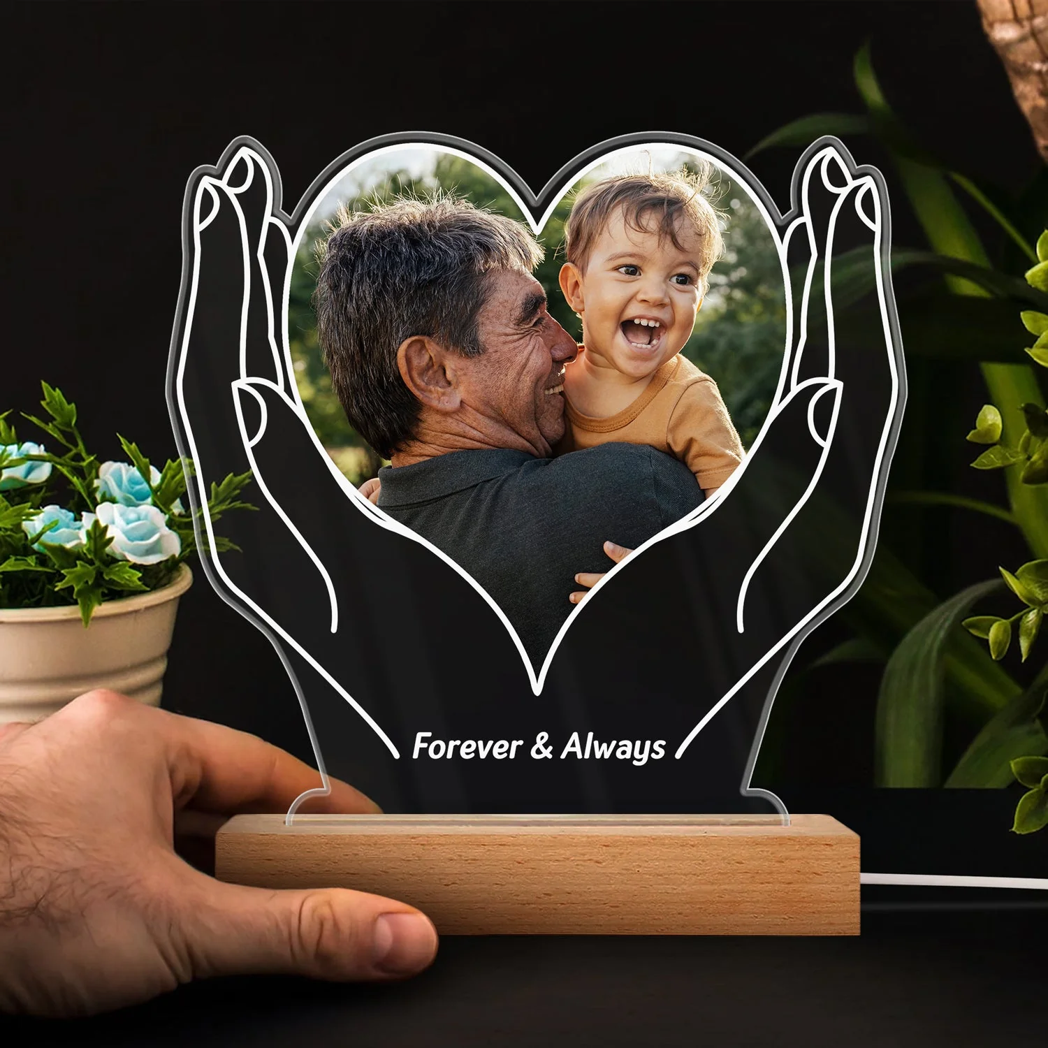 Custom Photo Forever Love - Gift For Mom, Dad, Couples, Besties, Sibling, Dog Lovers, Cat Lovers - Personalized 3D Led Light Wooden Base - Image 4