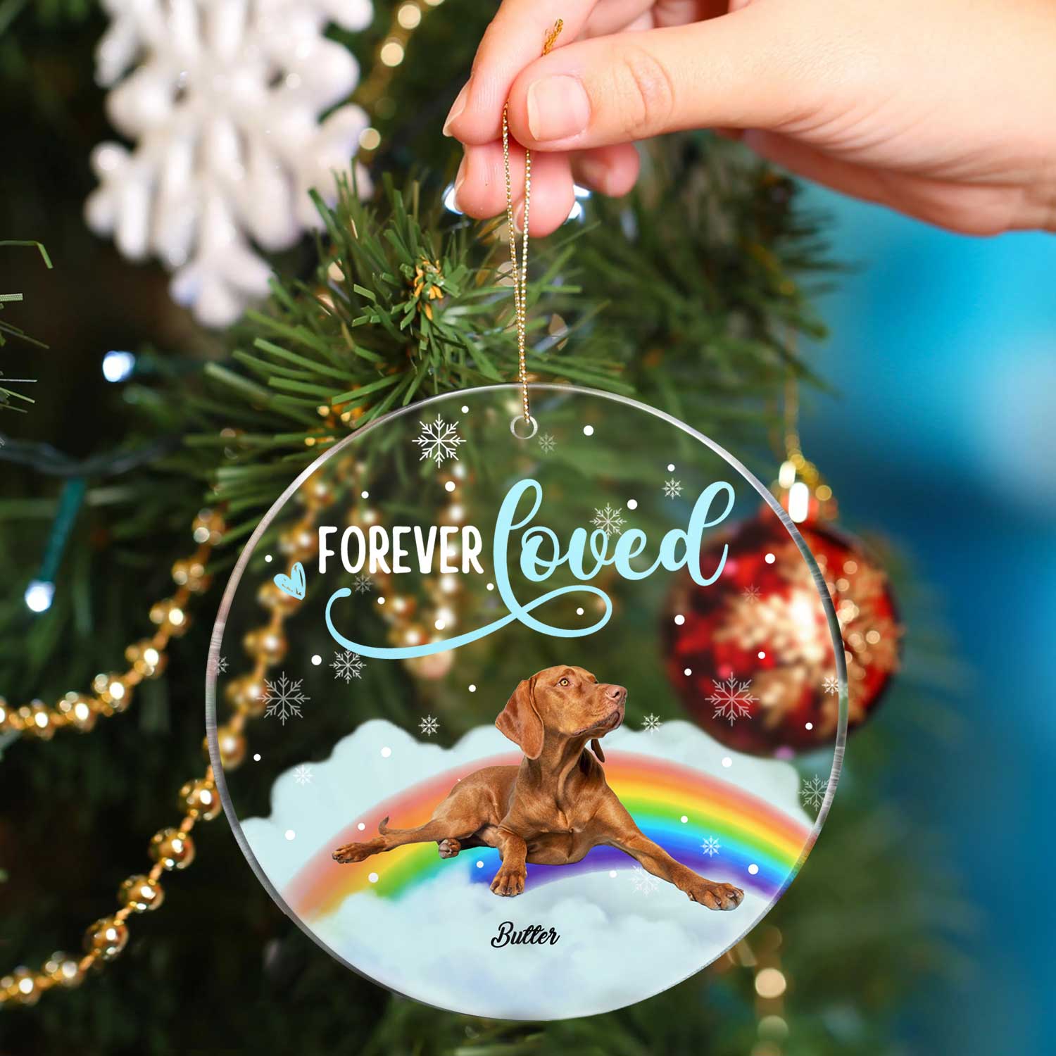 Custom Photo Forever Loved - Christmas Memorial Gift For Dog Lovers - Personalized Circle Acrylic Ornament - Image 5