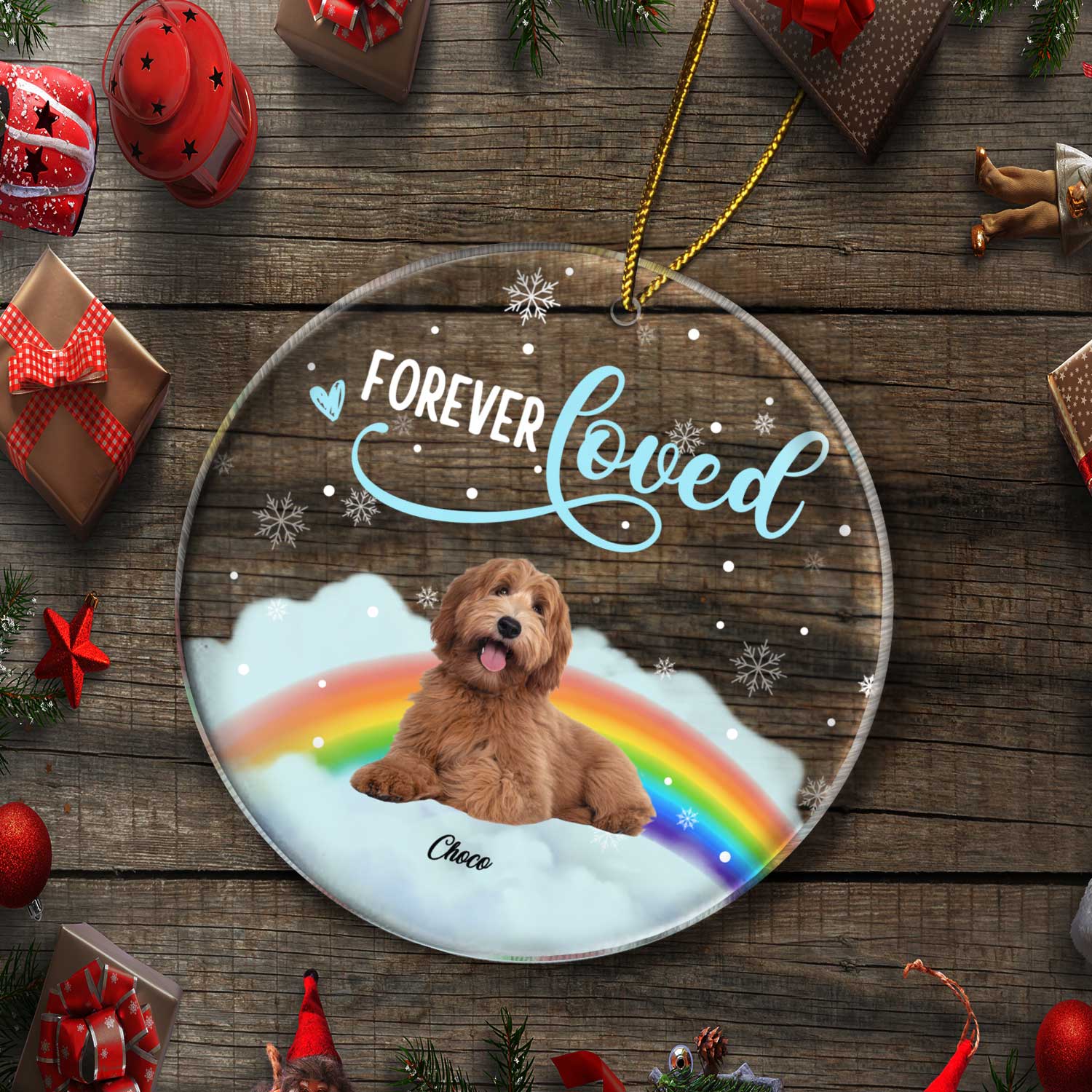 Custom Photo Forever Loved - Christmas Memorial Gift For Dog Lovers - Personalized Circle Acrylic Ornament - Image 6