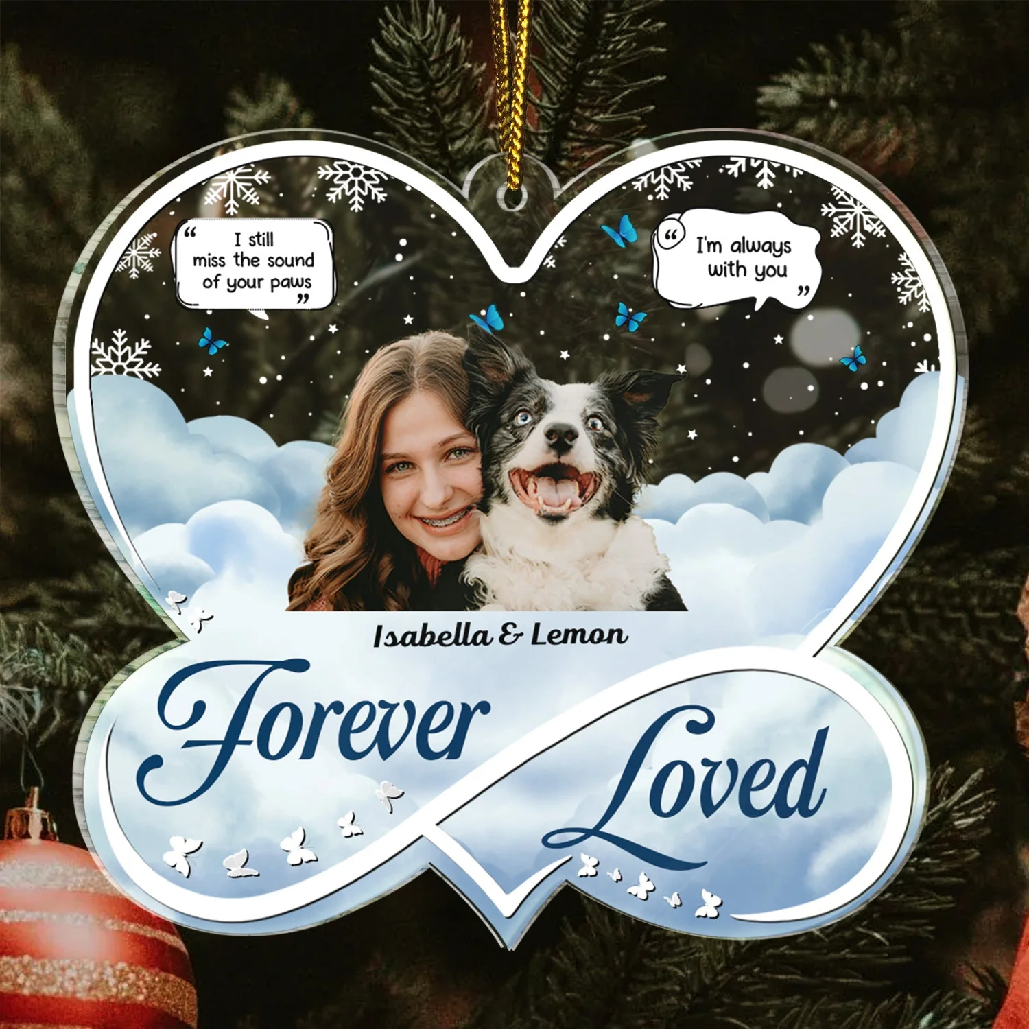 Custom Photo Forever Loved - Christmas Memorial Gift For Pet Lovers, Dog Mom, Dog Dad, Cat Mom, Cat Dad - Personalized Custom Shaped Acrylic Ornament - Image 4