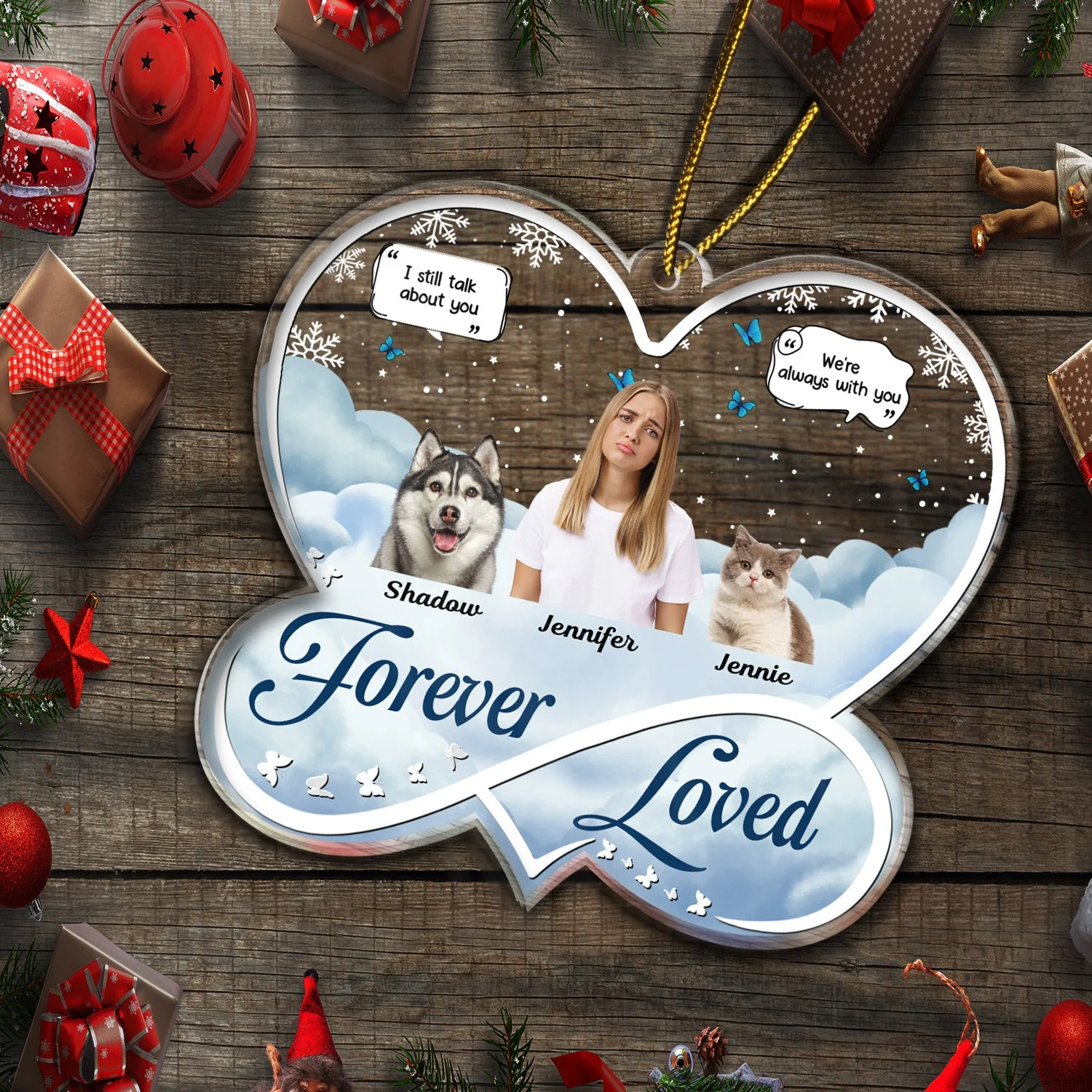 Custom Photo Forever Loved - Christmas Memorial Gift For Pet Lovers, Dog Mom, Dog Dad, Cat Mom, Cat Dad - Personalized Custom Shaped Acrylic Ornament - Image 6