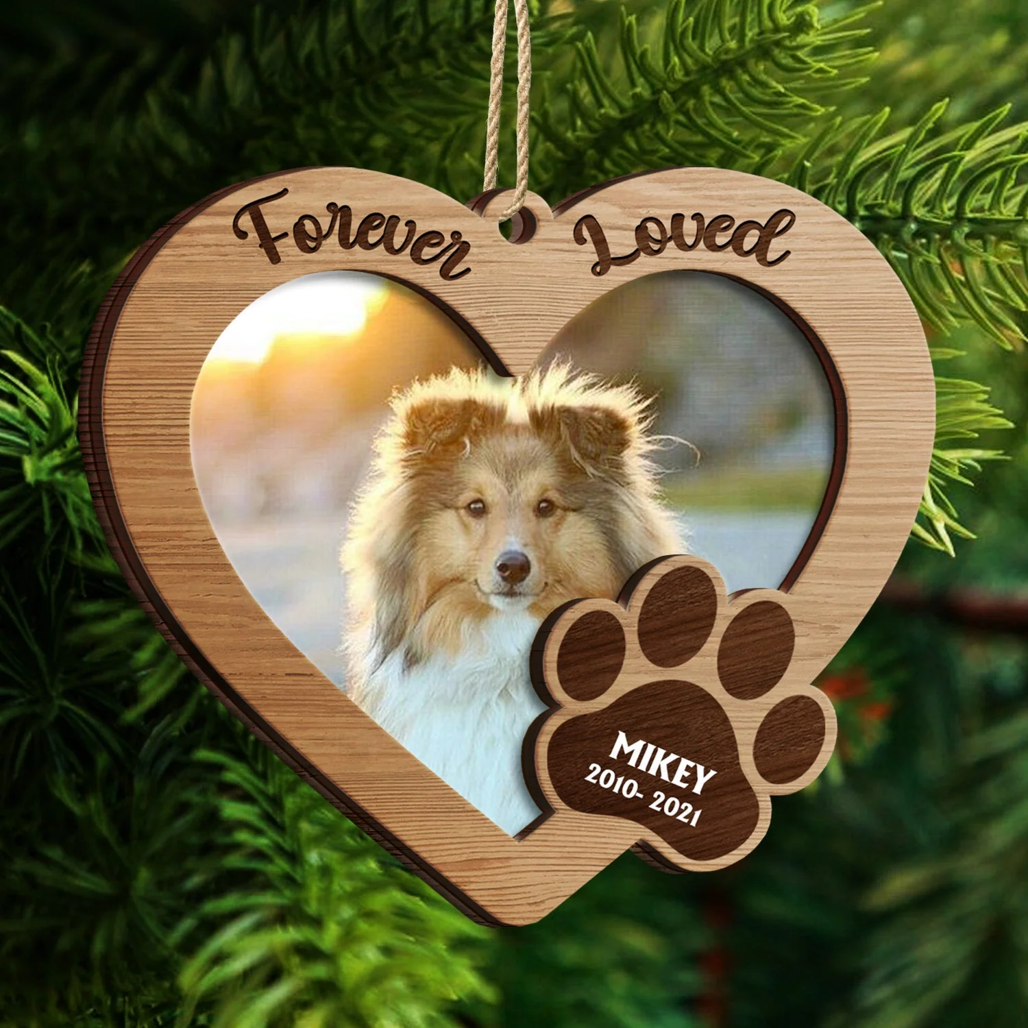 Custom Photo Forever Loved - Memorial, Christmas Gifts For Dog Lovers, Cat Lovers - Personalized 2-Layered Wooden Ornament - Image 4