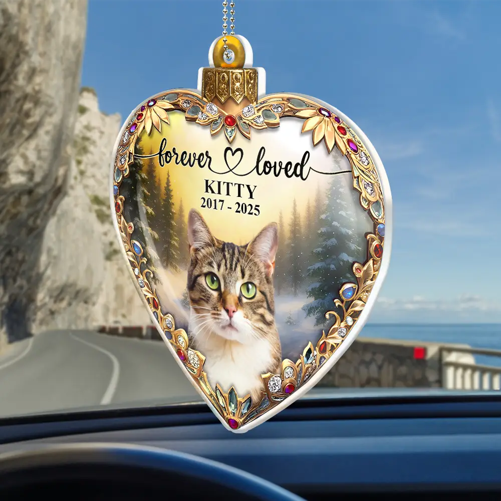Custom Photo Forever Loved Memorial Dog Cat Family 3D Effect - Personalized Acrylic Car Hanger - Image 2