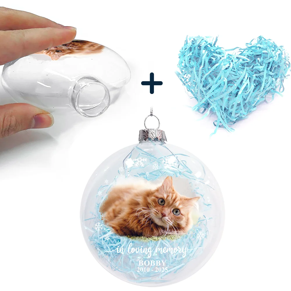 Custom Photo Forever Loved Memorial Dog Cat - Personalized Clear Flat Ball Ornament - Image 5