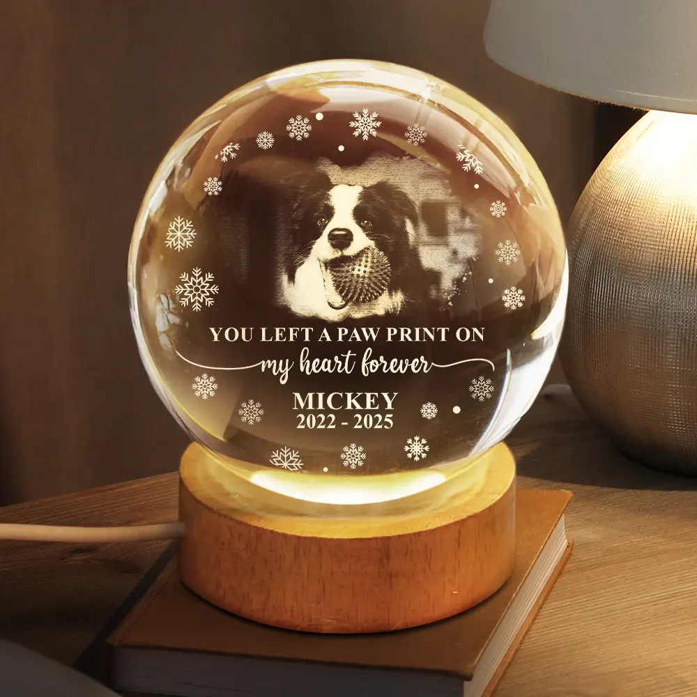 Custom Photo Forever Loved Memorial Dog Cat - Personalized Crystal Globe Lamp - Image 2