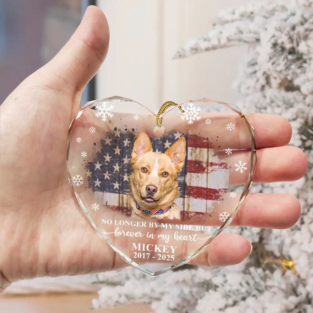 Custom Photo Forever Loved Memorial Dog Cat - Personalized Heart Shaped Glass Ornament - Image 3