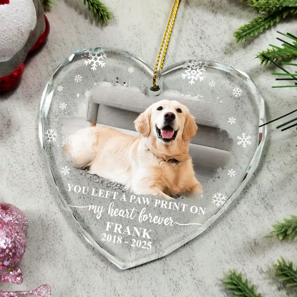 Custom Photo Forever Loved Memorial Dog Cat - Personalized Heart Shaped Glass Ornament - Image 4