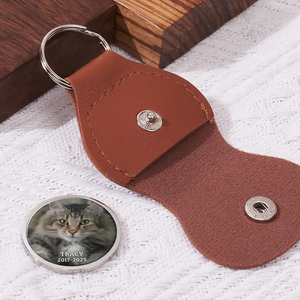 Custom Photo Forever Loved Memorial Dog Cat - Personalized Leather Pocket Hug - Image 2