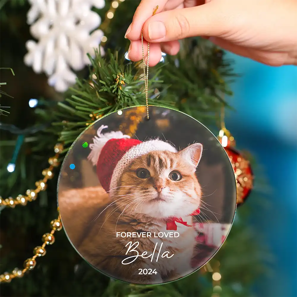 Custom Photo Forever Loved Memorial Dog Cat Pet - Personalized Circle Acrylic Ornament - Image 4