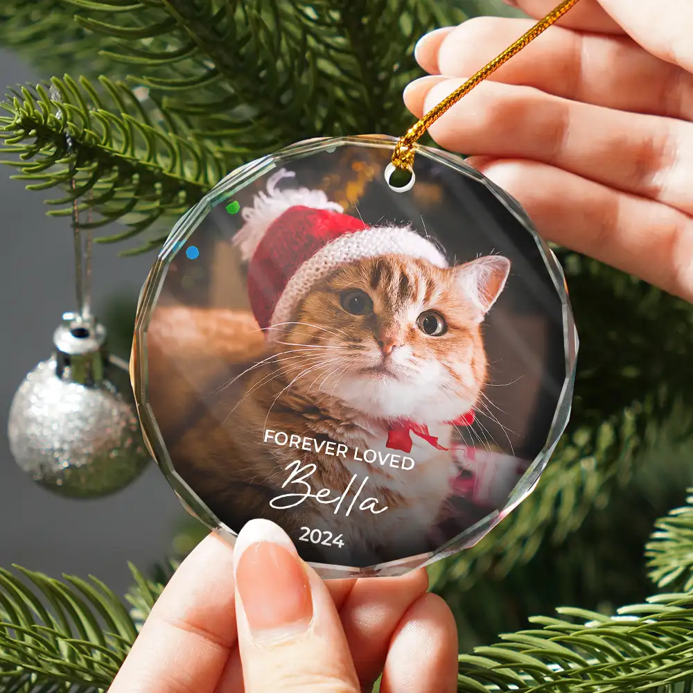 Custom Photo Forever Loved Memorial Dog Cat Pet - Personalized Glass Ornament - Image 2