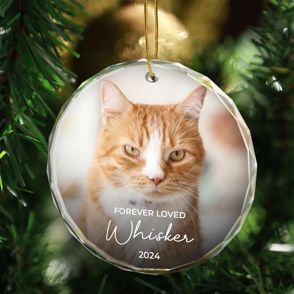 Custom Photo Forever Loved Memorial Dog Cat Pet - Personalized Glass Ornament - Image 3
