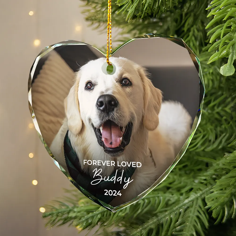 Custom Photo Forever Loved Memorial Dog Cat Pet - Personalized Glass Ornament - Image 4