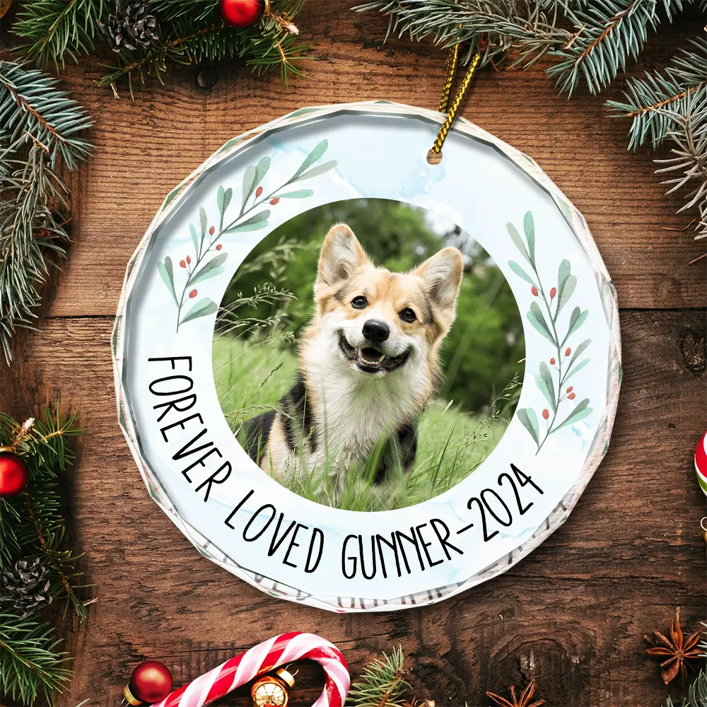 Custom Photo Forever Loved Memorial - Personalized Circle Glass Ornament - Image 5