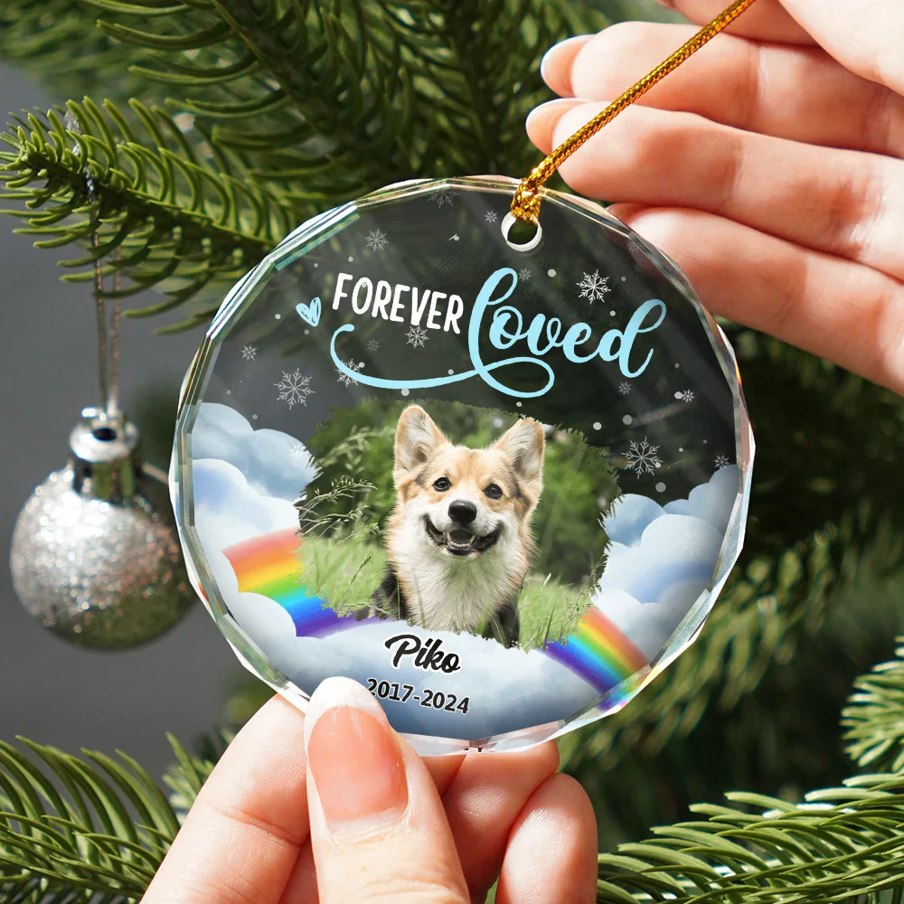 Custom Photo Forever Loved Pet Memorial - Personalized Circle Glass Ornament - Image 3