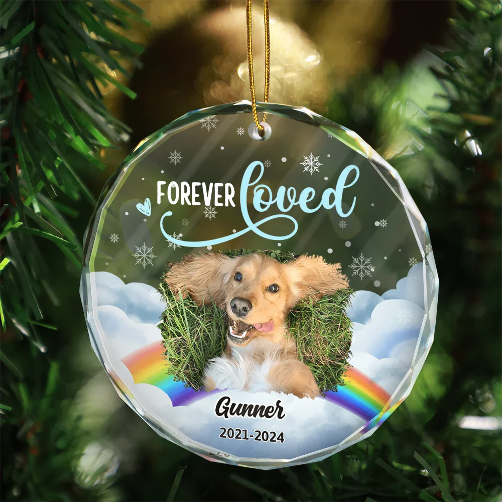 Custom Photo Forever Loved Pet Memorial - Personalized Circle Glass Ornament - Image 4