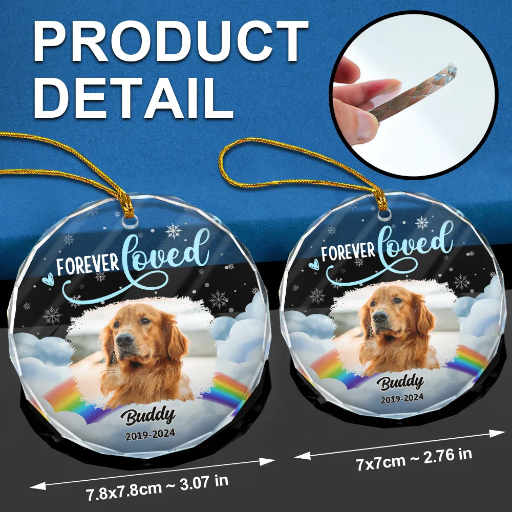 Custom Photo Forever Loved Pet Memorial - Personalized Circle Glass Ornament - Image 7