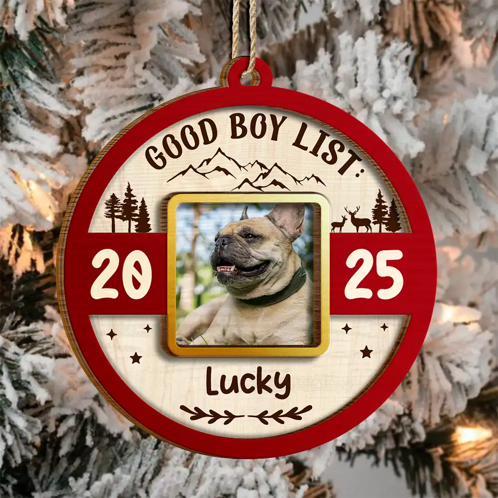 Custom Photo Frame First Christmas Dog Cat - Personalized 2-Layered Wooden Ornament - Image 3