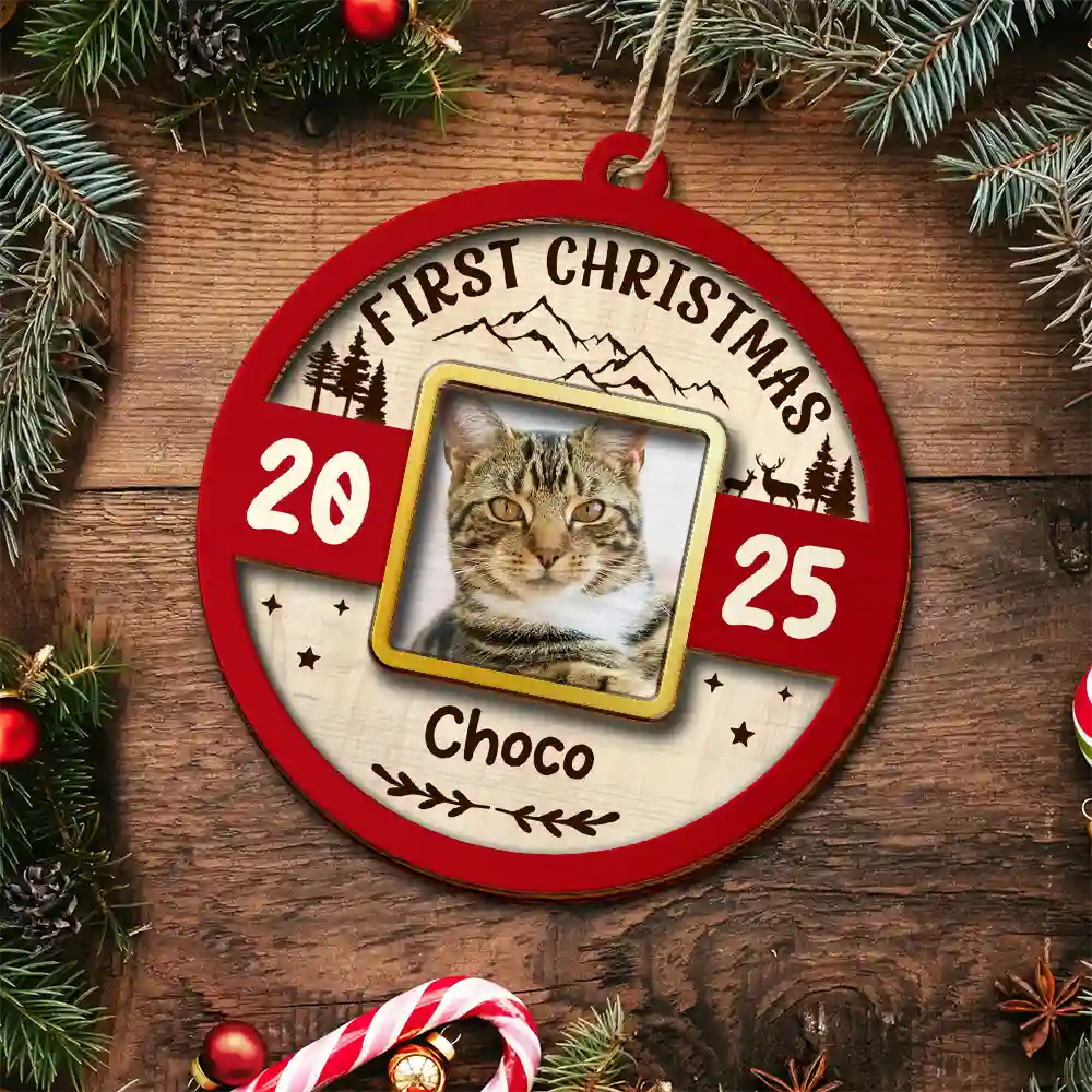 Custom Photo Frame First Christmas Dog Cat - Personalized 2-Layered Wooden Ornament - Image 5