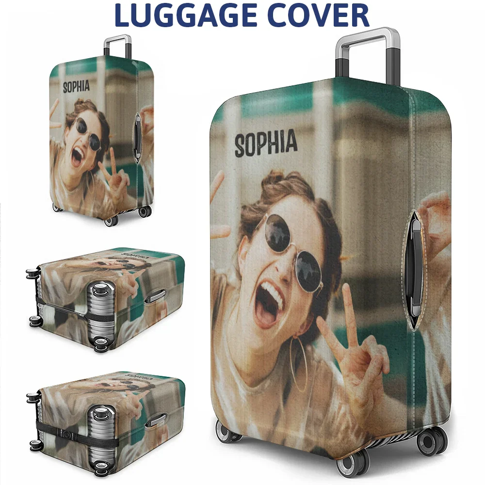Custom Photo Friends Family Couple Travel Lover - Personalized Luggage Cover - Image 3