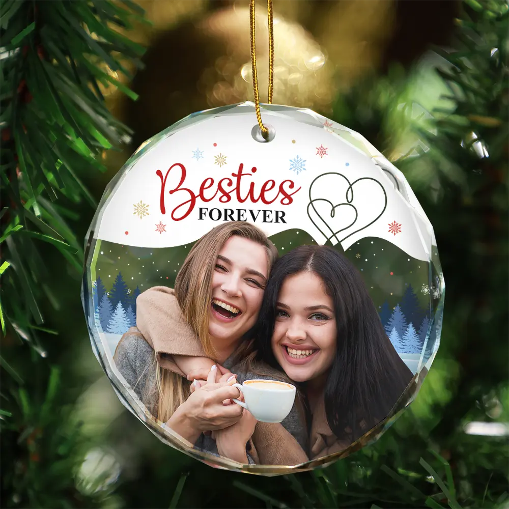 Custom Photo Friends Sisters Brothers Family Forever - Personalized Circle Glass Ornament - Image 4