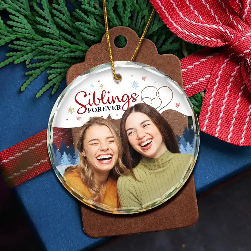 Custom Photo Friends Sisters Brothers Family Forever - Personalized Circle Glass Ornament - Image 6