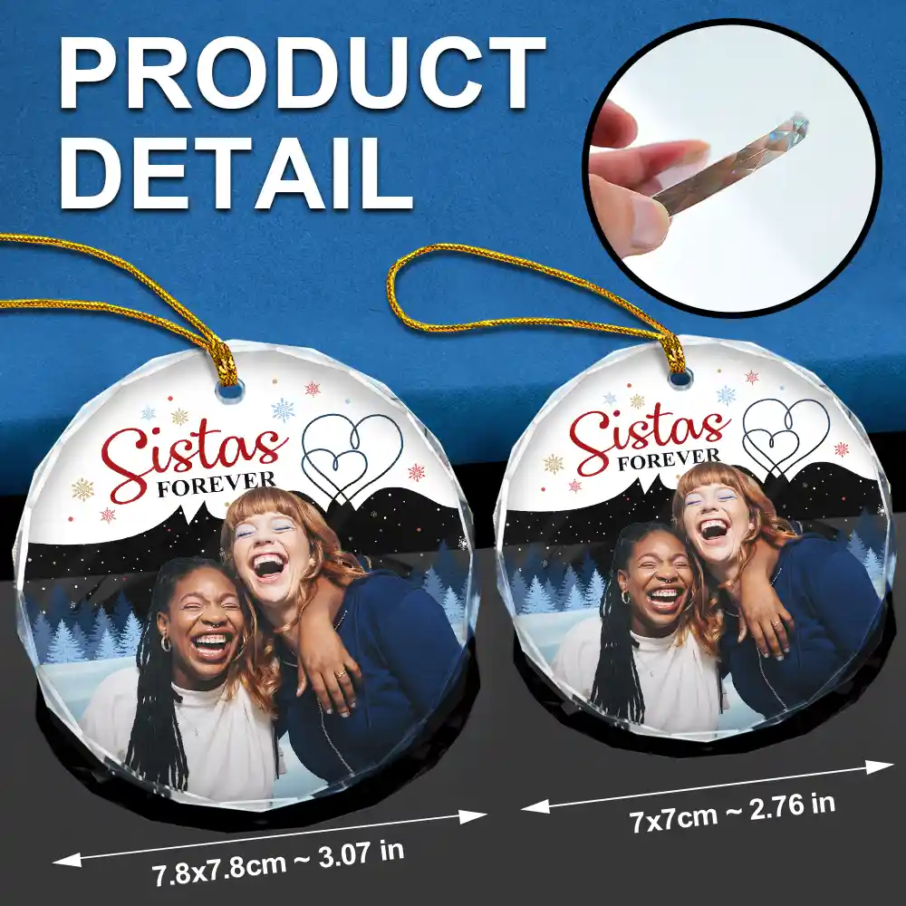 Custom Photo Friends Sisters Brothers Family Forever - Personalized Circle Glass Ornament - Image 7