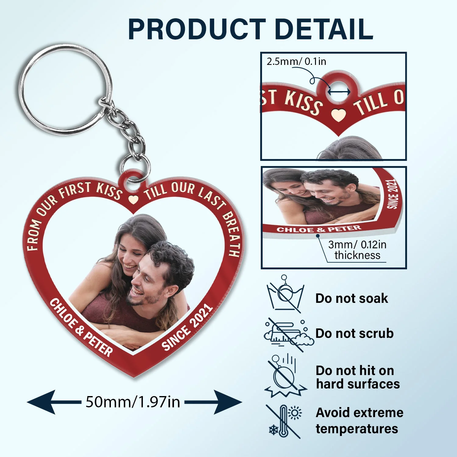 Custom Photo From Our First Kiss Till Our Last Breath - Gift For Couples - Personalized Custom Heart Shaped Acrylic Keychain - Image 4