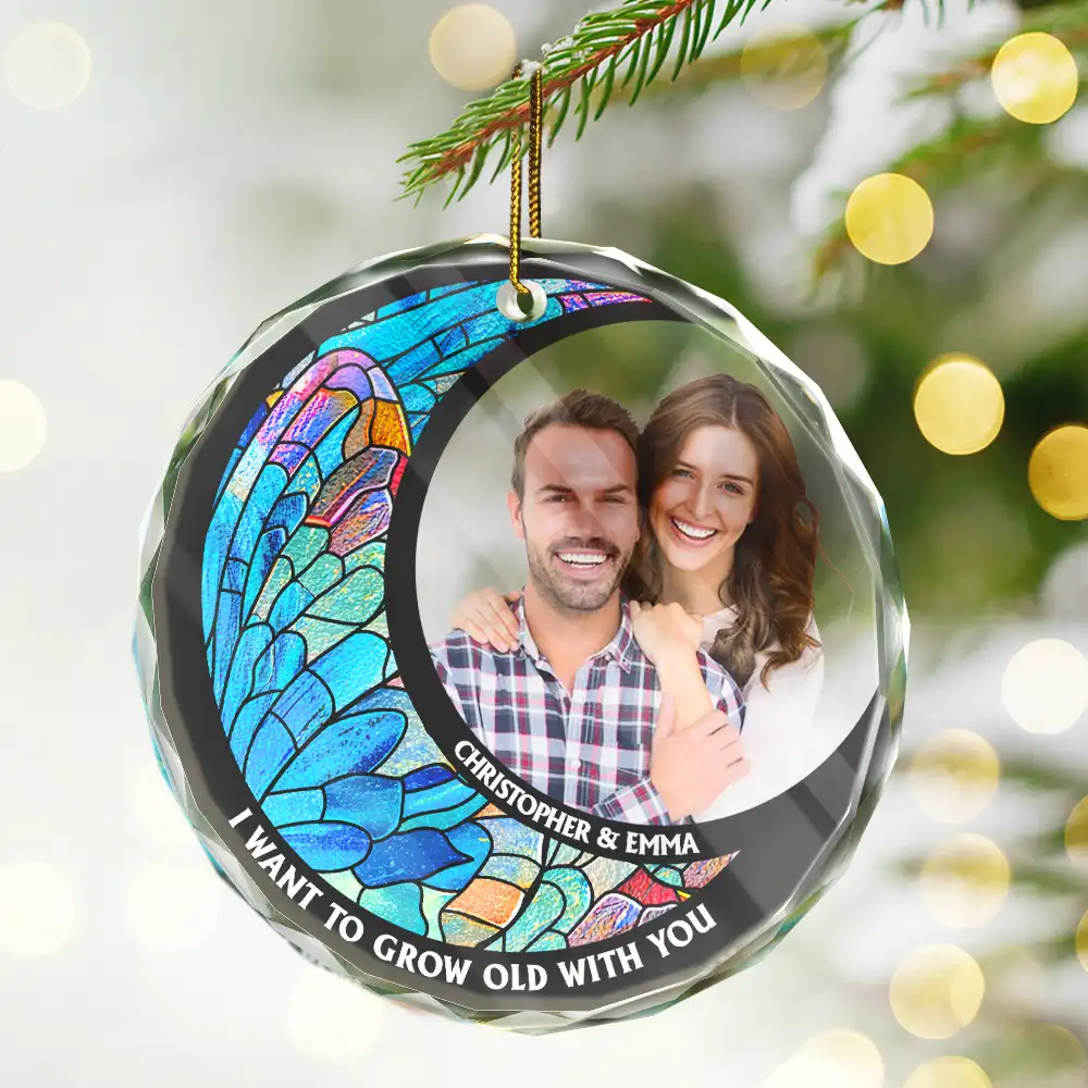 Custom Photo From Our First Kiss Till Our Last Breath Kissing Couple - Stained Effect Printed, Personalized Circle Glass Ornament - Image 3