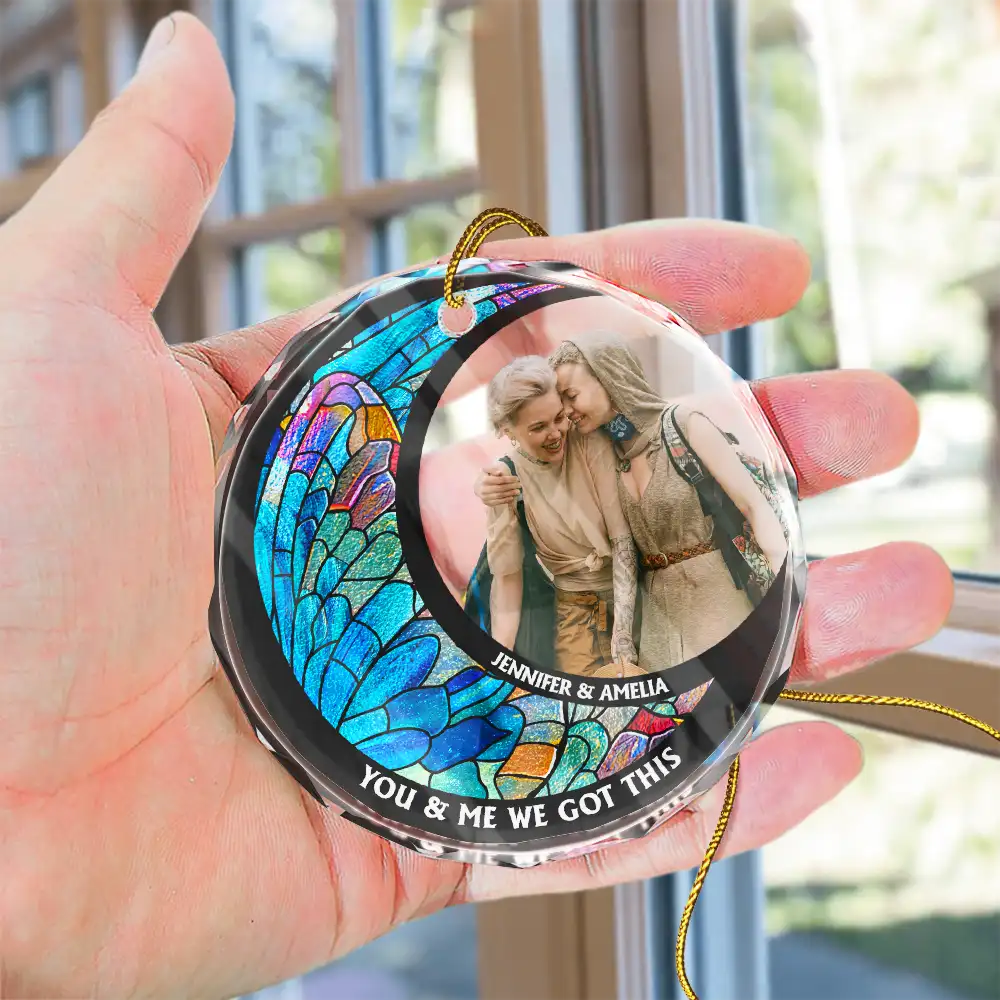 Custom Photo From Our First Kiss Till Our Last Breath Kissing Couple - Stained Effect Printed, Personalized Circle Glass Ornament - Image 5