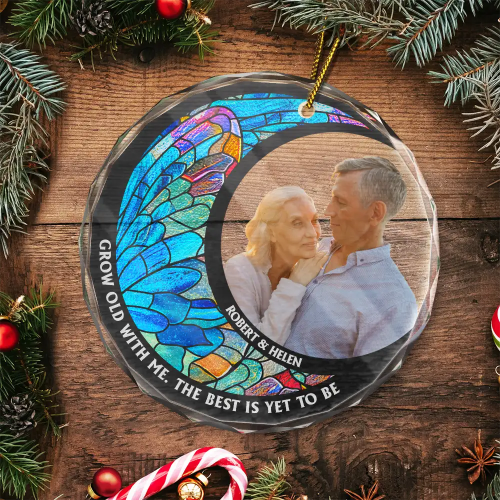 Custom Photo From Our First Kiss Till Our Last Breath Kissing Couple - Stained Effect Printed, Personalized Circle Glass Ornament - Image 6