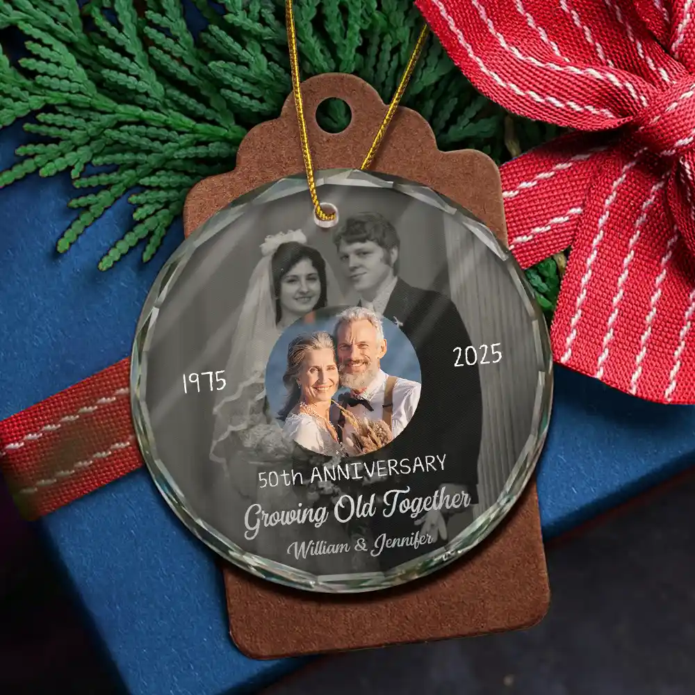 Custom Photo From Then Until Now Growing Old Together Since - Personalized Circle Glass Ornament - Image 5