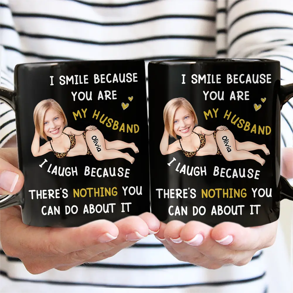 Custom Photo Fun Face I Smile Because You Are My Husband - Personalized Mug - Image 4